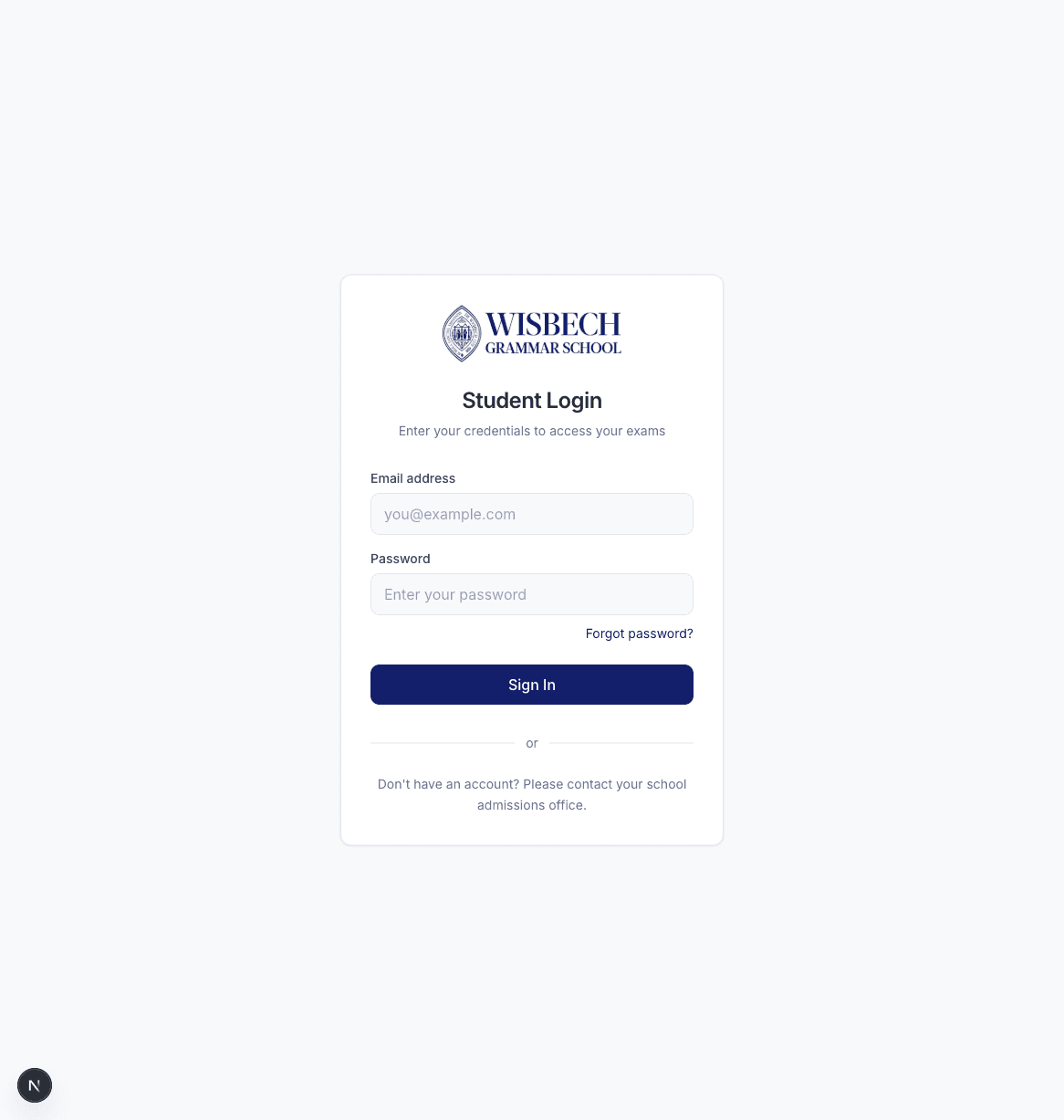 Student login page